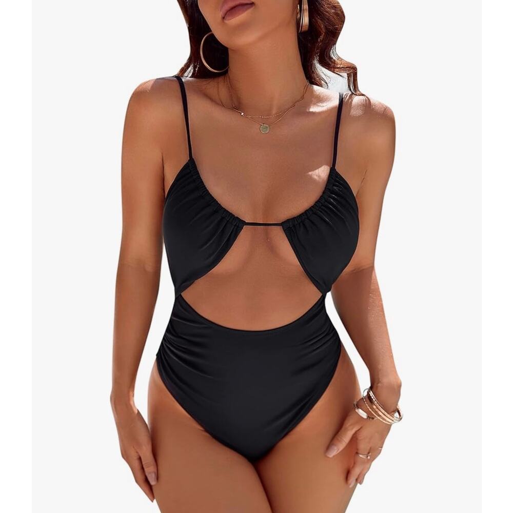 Blooming Jelly Black Cutout One-Piece Swimsuit - Size Medium